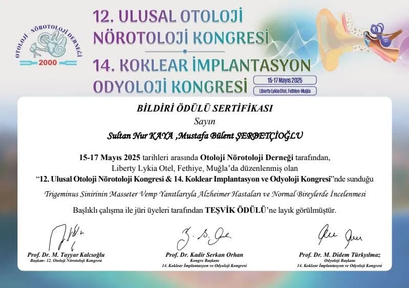 Sultan Nur Kaya teşvik ödülü sertifikası